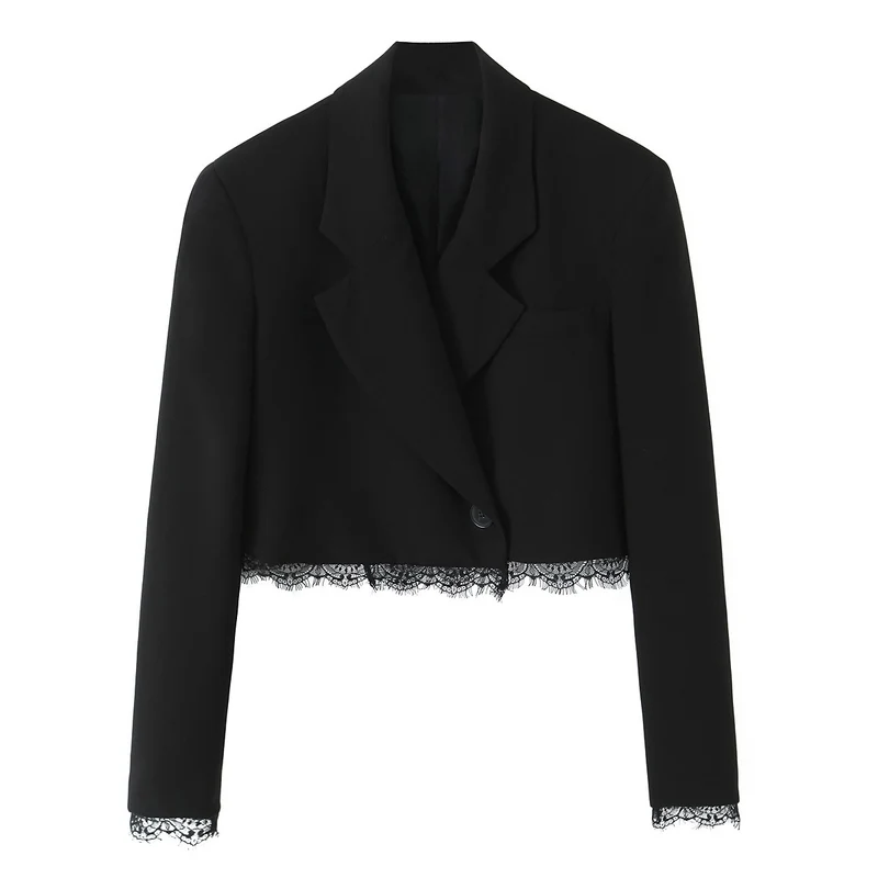 Damen Kurzblazer mit Spitzenbesatz und taillierter Cropped-Silhouette Drune