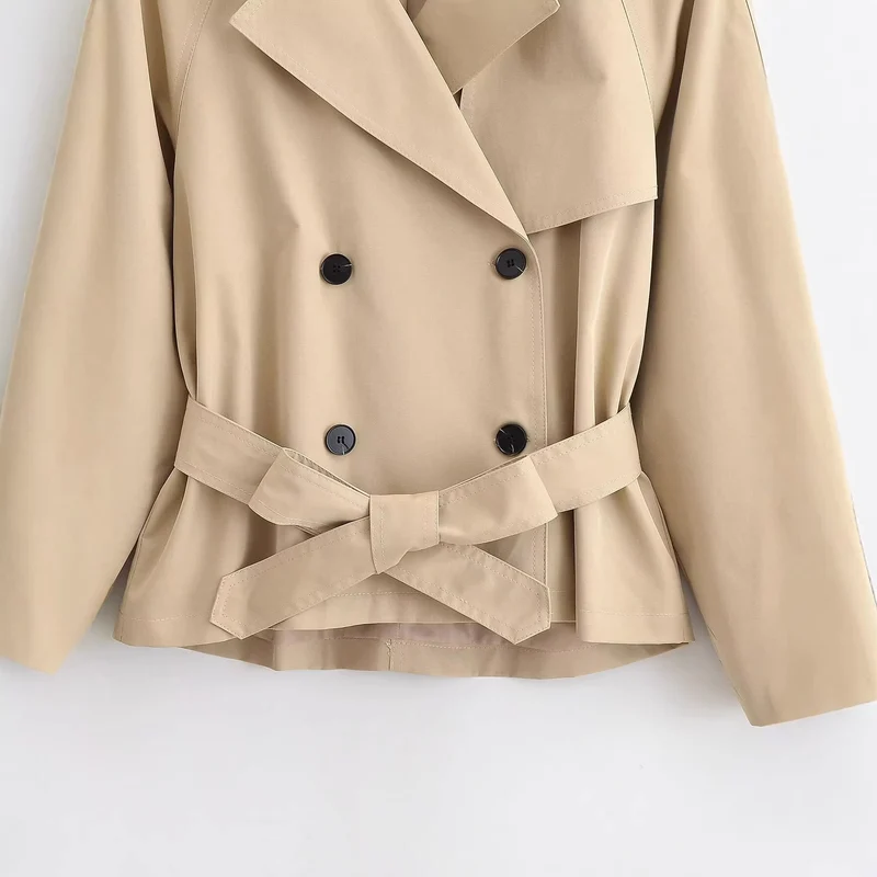 Damen Kurz-Trenchjacke mit weitem Schnitt, doppelreihiger Knopfleiste und Taillengürtel Drune