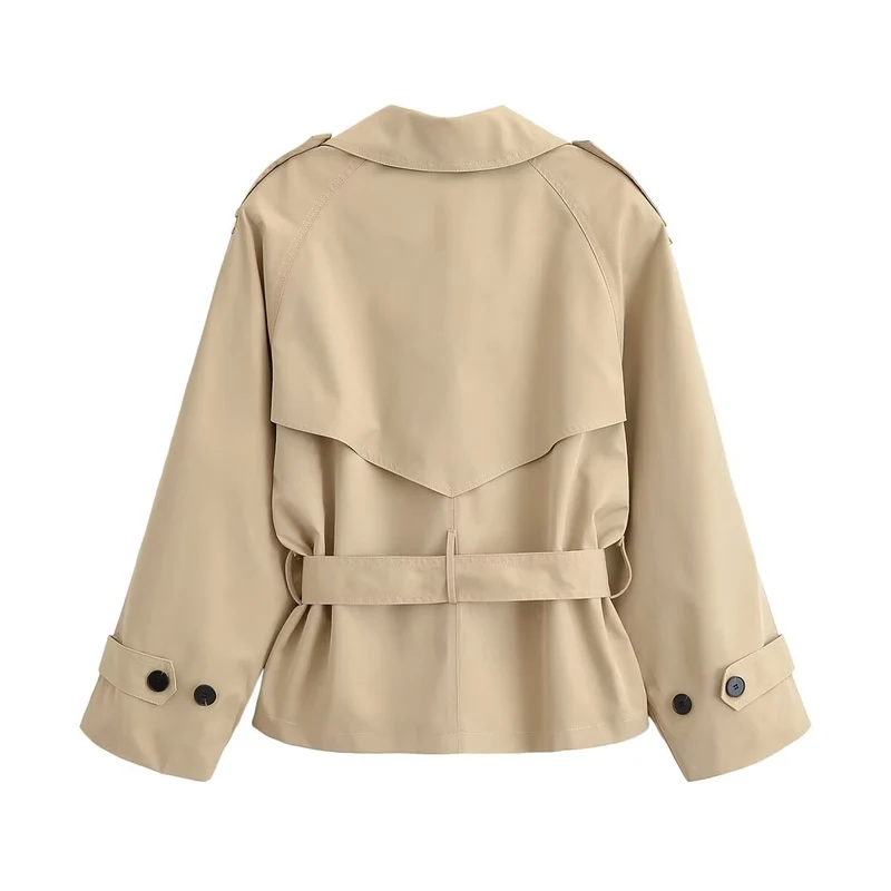 Damen Kurz-Trenchjacke mit weitem Schnitt, doppelreihiger Knopfleiste und Taillengürtel Drune