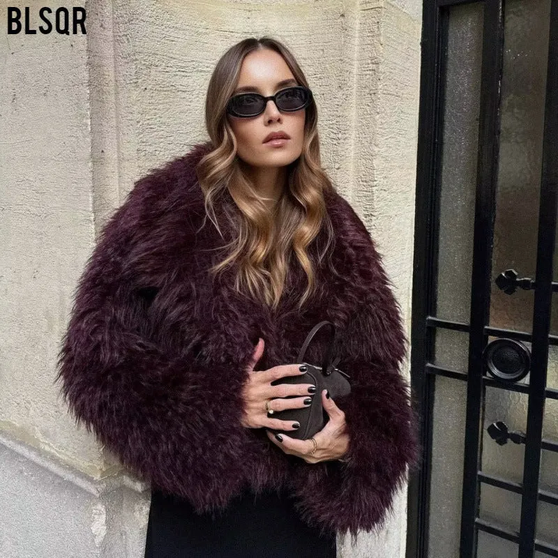 Damen Kurz geschnittene Teddy-Faux-Felljacke mit weitem Reverskragen und soften Flor Drune