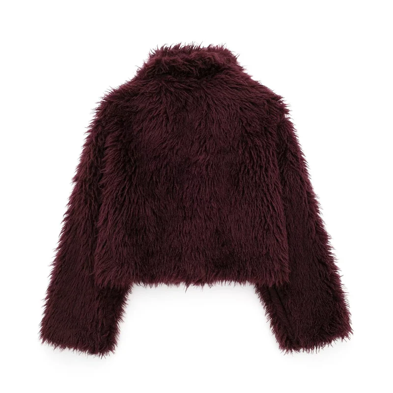 Damen Kurz geschnittene Teddy-Faux-Felljacke mit weitem Reverskragen und soften Flor Drune