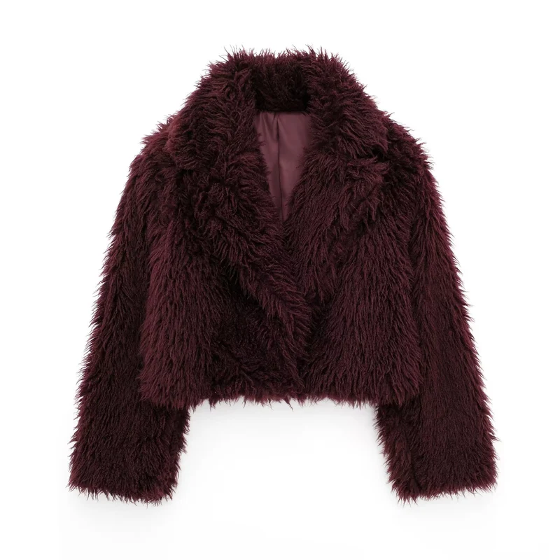 Damen Kurz geschnittene Teddy-Faux-Felljacke mit weitem Reverskragen und soften Flor Drune