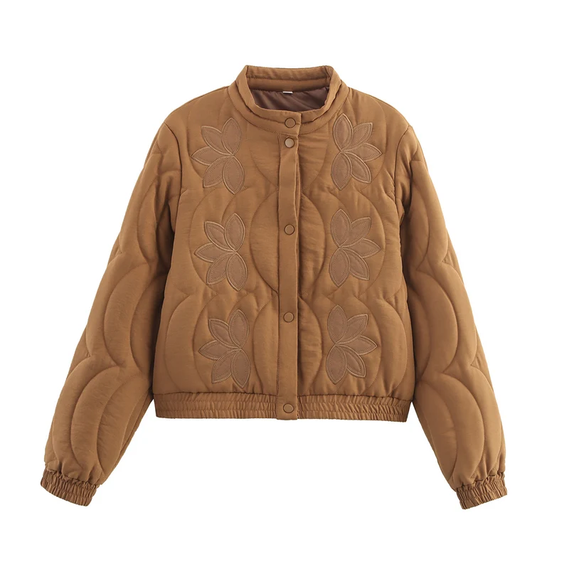 Damen Kurz geschnittene Steppjacke mit floralen Applikationen und elastischem Saum Drune