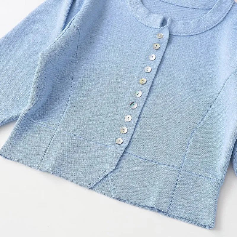 Damen Kurz geschnittene Rippstrick-Bolerojacke mit Puffärmeln Drune