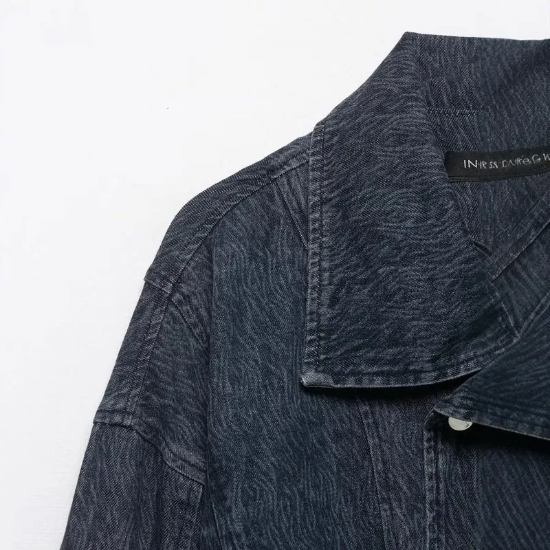 Damen Kurz geschnittene Oversize-Jeansjacke mit weitem Schalkragen Drune