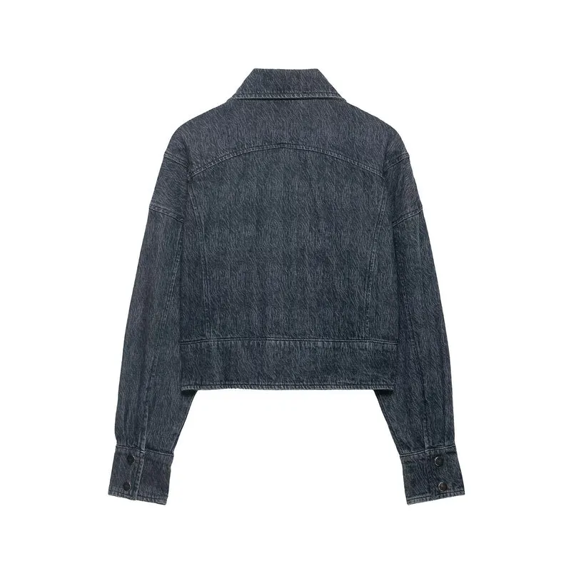 Damen Kurz geschnittene Oversize-Jeansjacke mit weitem Schalkragen Drune