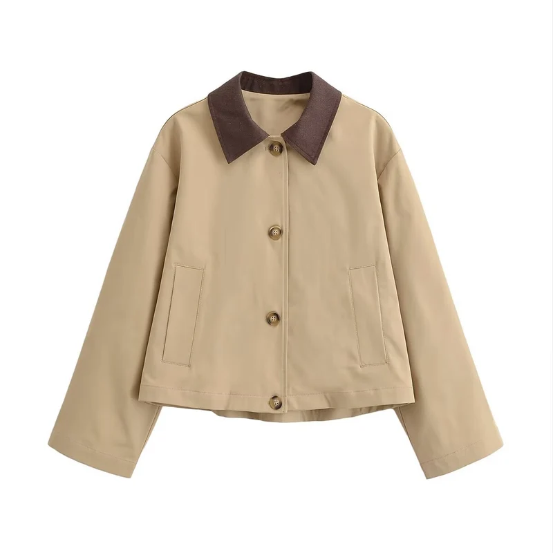 Damen Kurz geschnittene Blousonjacke mit Kontrastkragen und legerer Boxy-Silhouette Drune