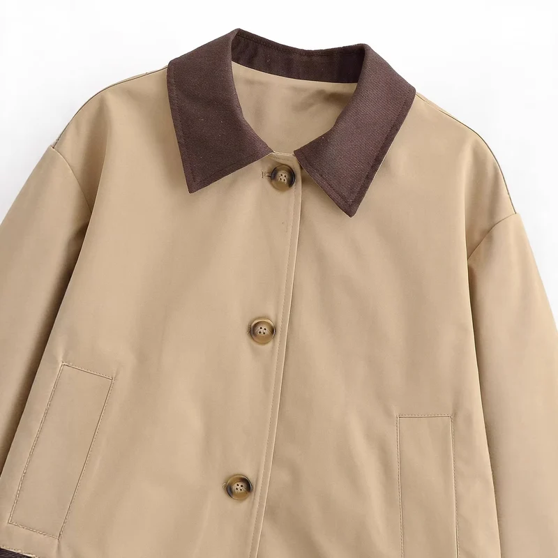 Damen Kurz geschnittene Blousonjacke mit Kontrastkragen und legerer Boxy-Silhouette Drune