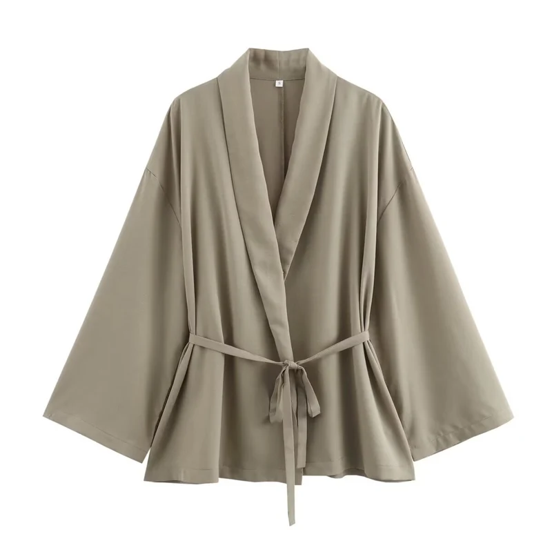 Damen Kimono-Jacke mit Wickelgürtel, weitem Schnitt und Schalkragen Drune