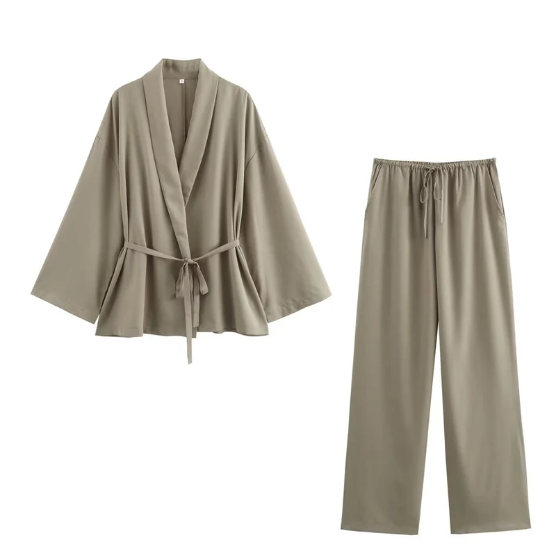 Damen Kimono-Jacke mit Wickelgürtel, weitem Schnitt und Schalkragen Drune