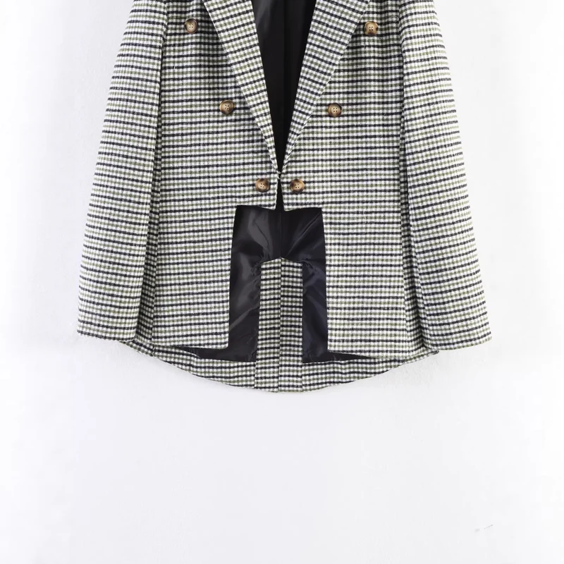 Damen Karo-Blazer mit asymmetrischem Cropped-Vorderteil und Holzknöpfen Drune