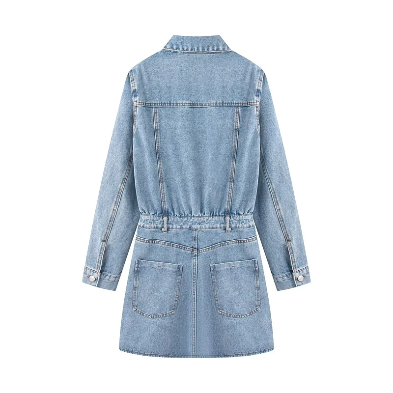 Damen Jeanskleid mit Taillengürtel, Hemdkragen und aufgesetzten Brusttaschen Drune