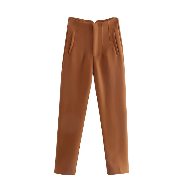 Damen Hochtaillierte tapered Anzughose mit Bügelfalte und Paspeltaschen Drune