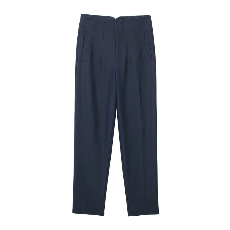 Damen Hochtaillierte tapered Anzughose mit Bügelfalte und Paspeltaschen Drune