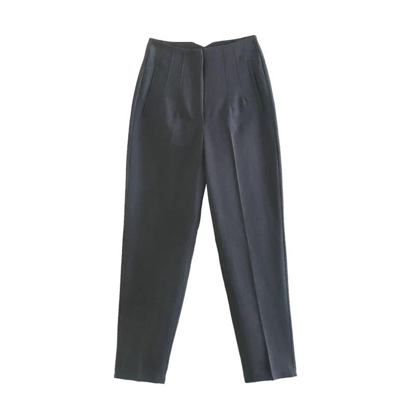 Damen Hochtaillierte tapered Anzughose mit Bügelfalte und Paspeltaschen Drune