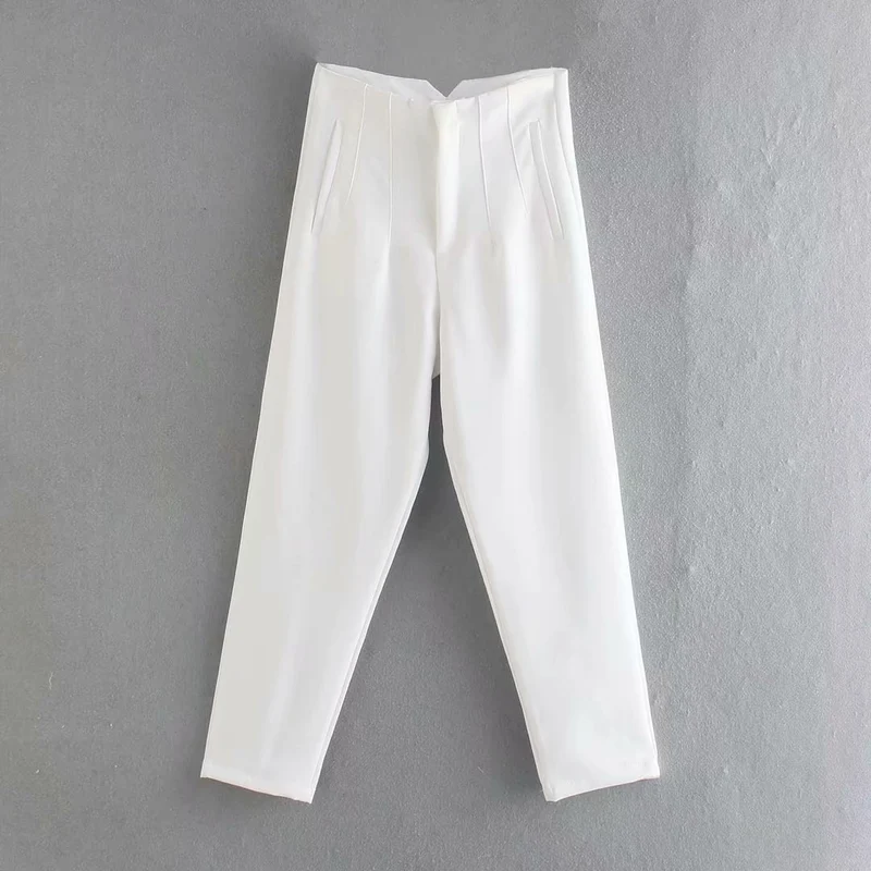 Damen Hochtaillierte tapered Anzughose mit Bügelfalte und Paspeltaschen Drune
