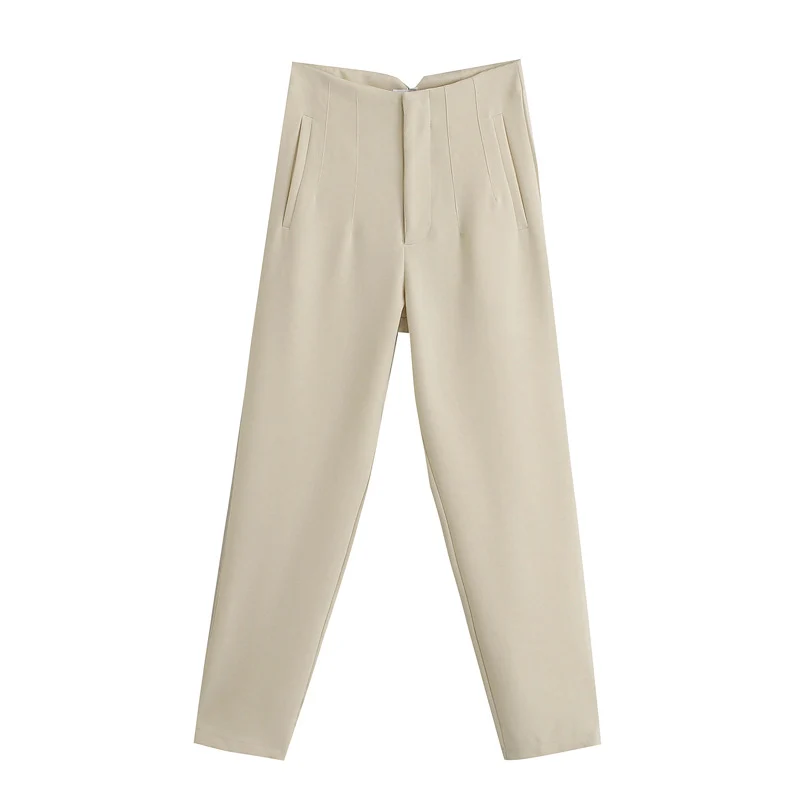 Damen Hochtaillierte tapered Anzughose mit Bügelfalte und Paspeltaschen Drune