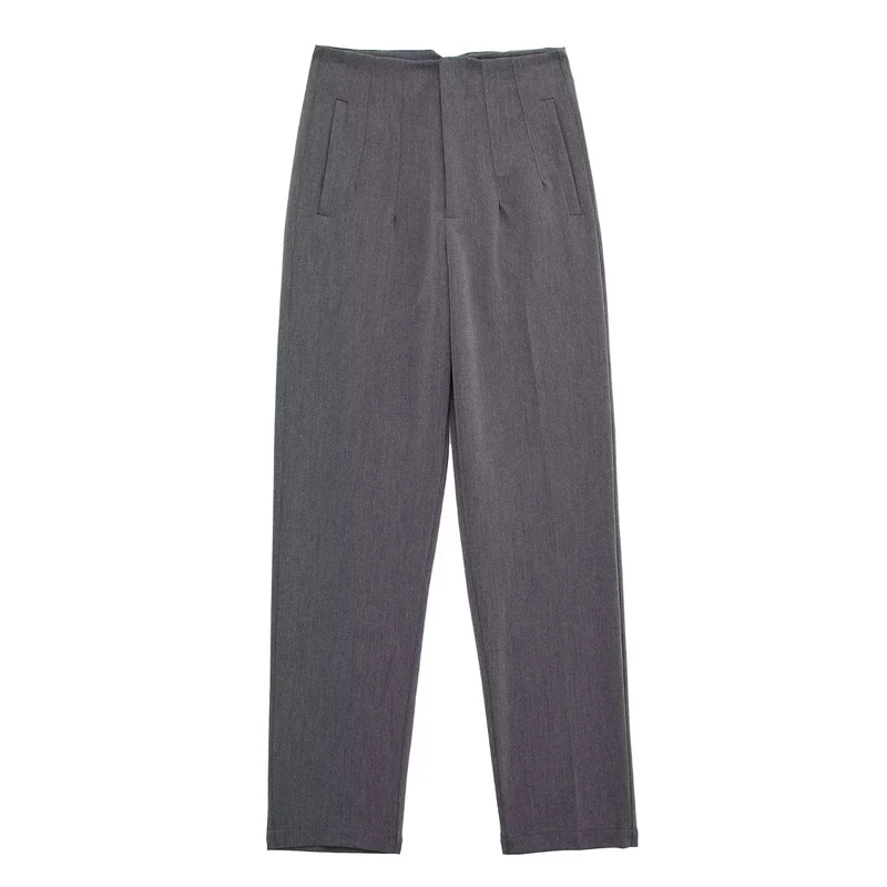 Damen Hochtaillierte tapered Anzughose mit Bügelfalte und Paspeltaschen Drune