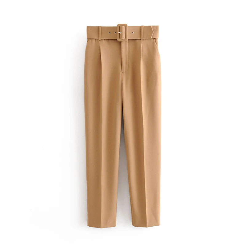 Damen Hochtaillierte Tailored-Hose mit Bundfalten und Stoffgürtel Drune