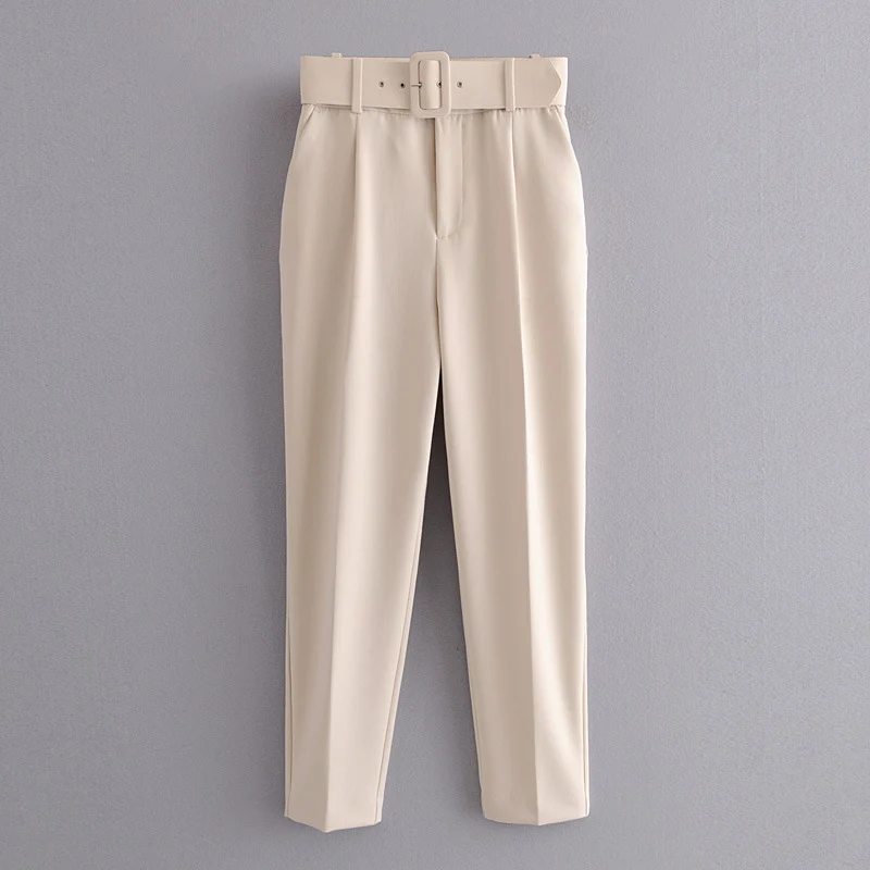 Damen Hochtaillierte Tailored-Hose mit Bundfalten und Stoffgürtel Drune