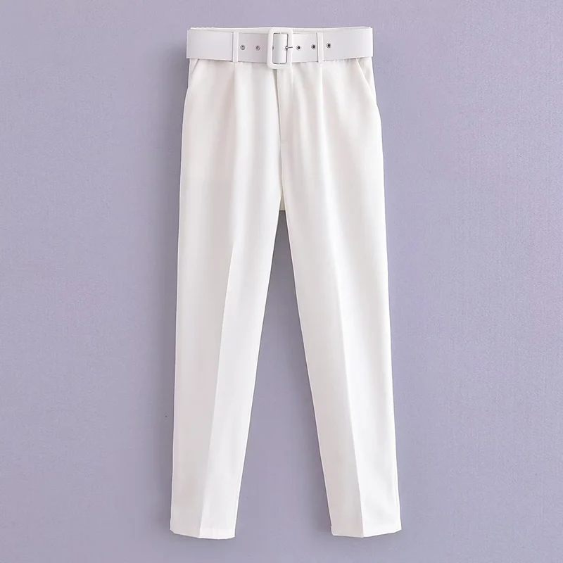 Damen Hochtaillierte Tailored-Hose mit Bundfalten und Stoffgürtel Drune