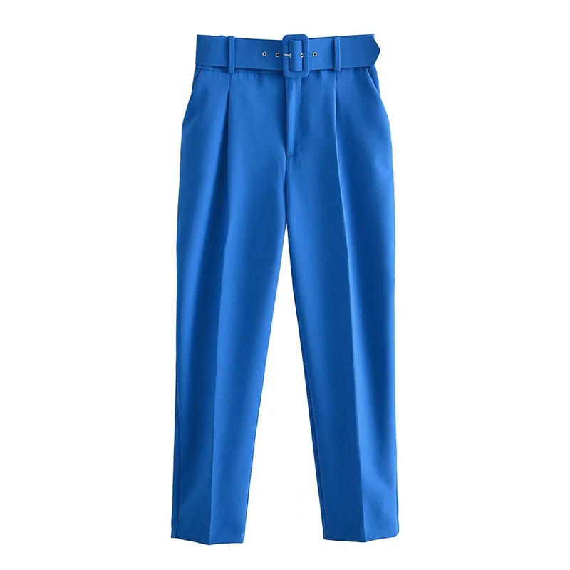 Damen Hochtaillierte Tailored-Hose mit Bundfalten und Stoffgürtel Drune