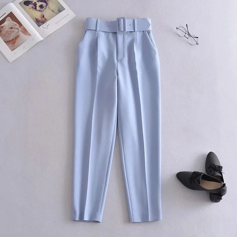 Damen Hochtaillierte Tailored-Hose mit Bundfalten und Stoffgürtel Drune