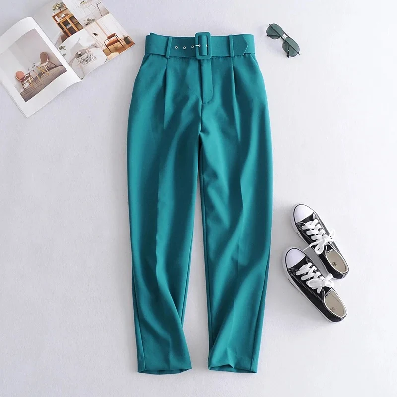 Damen Hochtaillierte Tailored-Hose mit Bundfalten und Stoffgürtel Drune