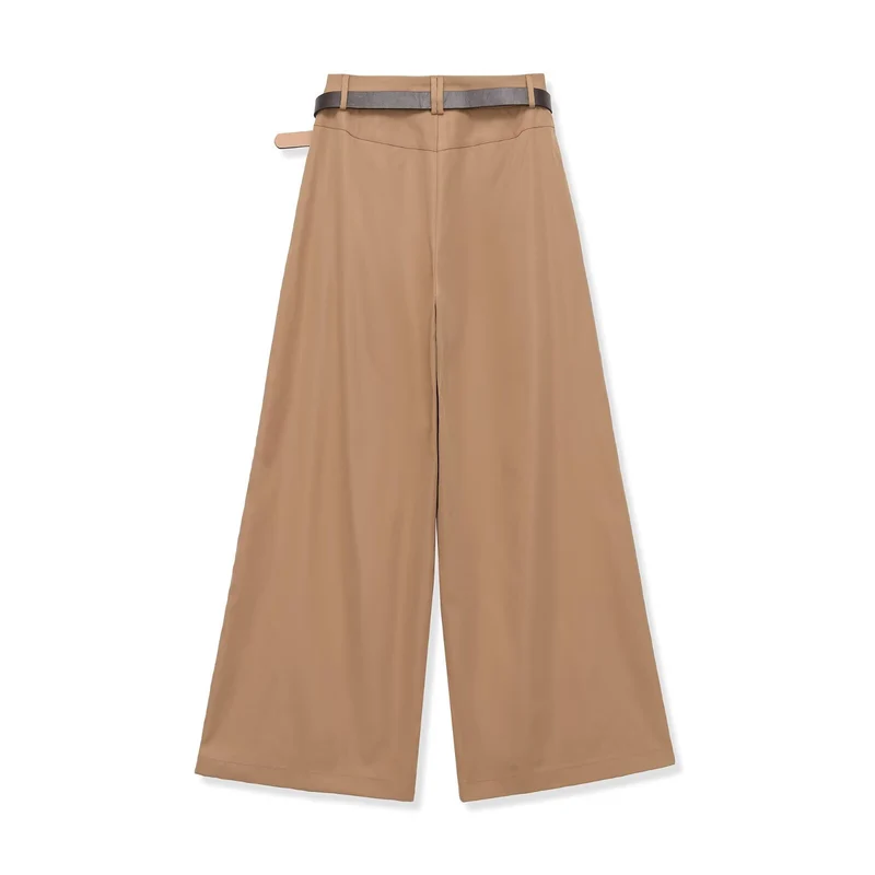 Damen Hochtaillierte Palazzo-Hose mit Bundfalten und Taillengürtel Drune