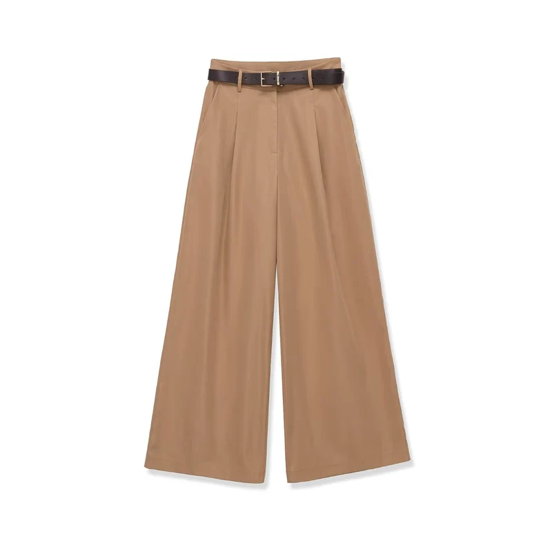 Damen Hochtaillierte Palazzo-Hose mit Bundfalten und Taillengürtel Drune