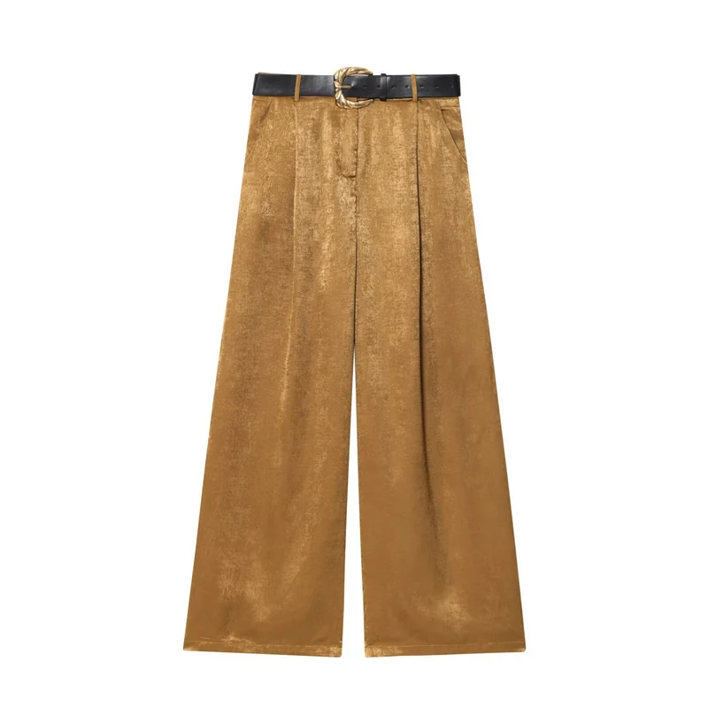 Damen High‑Waist Palazzo‑Hose mit Leoparden‑Print, weitem Bein und Ziergürtel Drune