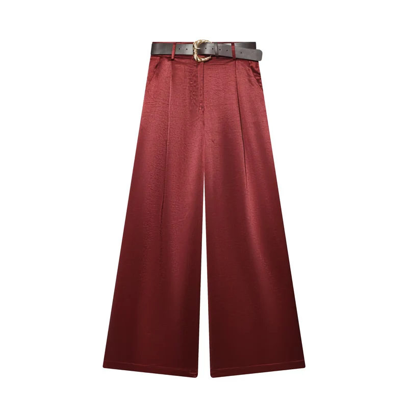Damen High‑Waist Palazzo‑Hose mit Leoparden‑Print, weitem Bein und Ziergürtel Drune
