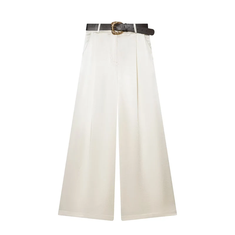 Damen High‑Waist Palazzo‑Hose mit Leoparden‑Print, weitem Bein und Ziergürtel Drune