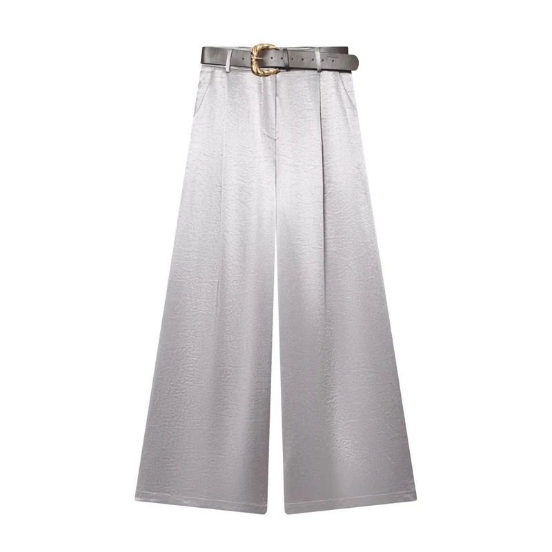 Damen High‑Waist Palazzo‑Hose mit Leoparden‑Print, weitem Bein und Ziergürtel Drune