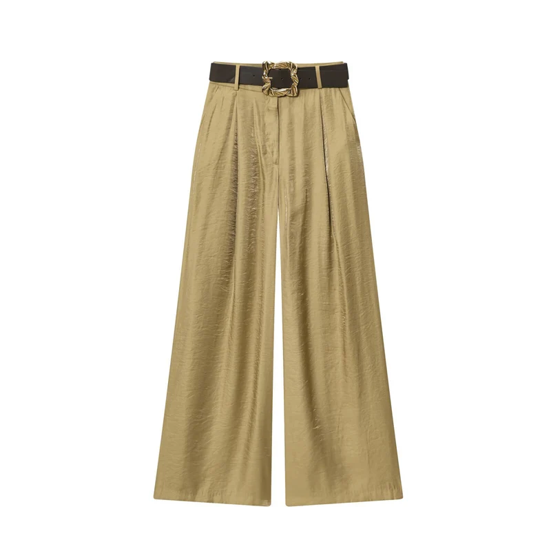 Damen High‑Waist Palazzo‑Hose mit Leoparden‑Print, weitem Bein und Ziergürtel Drune