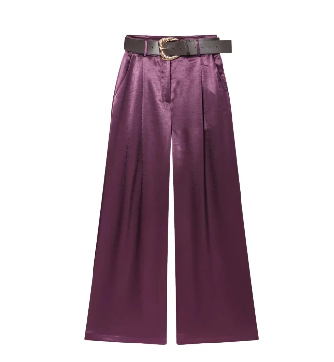 Damen High‑Waist Palazzo‑Hose mit Leoparden‑Print, weitem Bein und Ziergürtel Drune