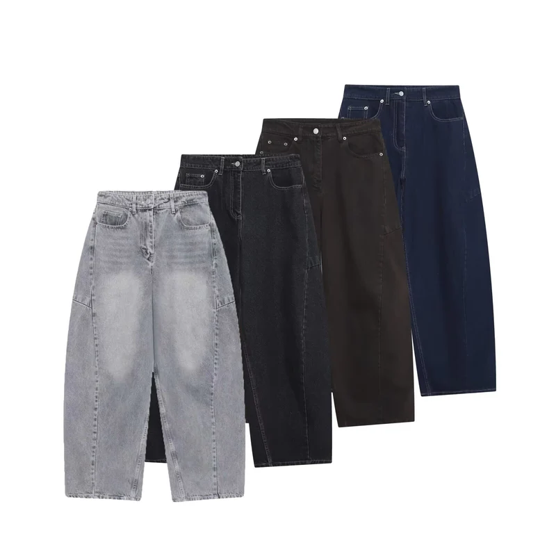 Damen High‑Waist Cropped Ballon-Jeans mit Einsatznähten und Five-Pocket-Design Drune