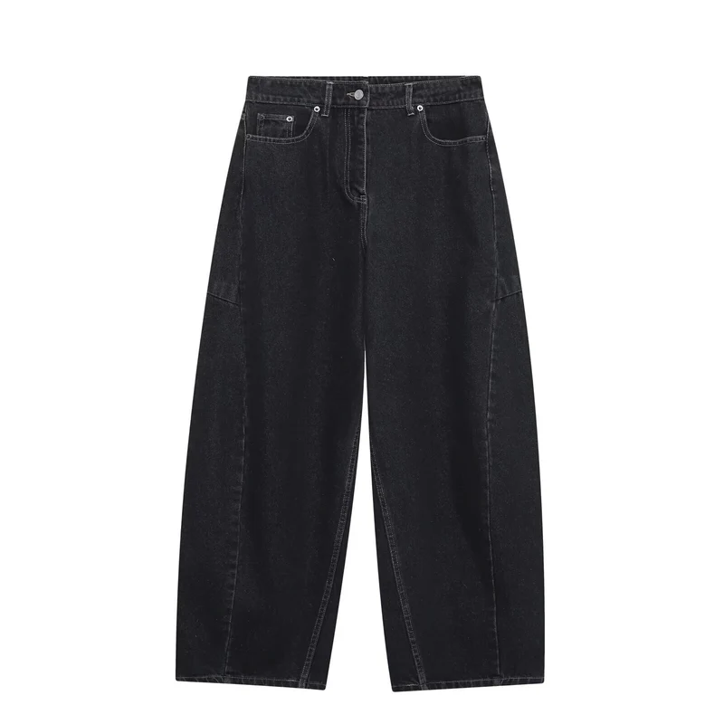 Damen High‑Waist Cropped Ballon-Jeans mit Einsatznähten und Five-Pocket-Design Drune