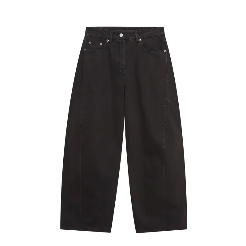 Damen High‑Waist Cropped Ballon-Jeans mit Einsatznähten und Five-Pocket-Design Drune