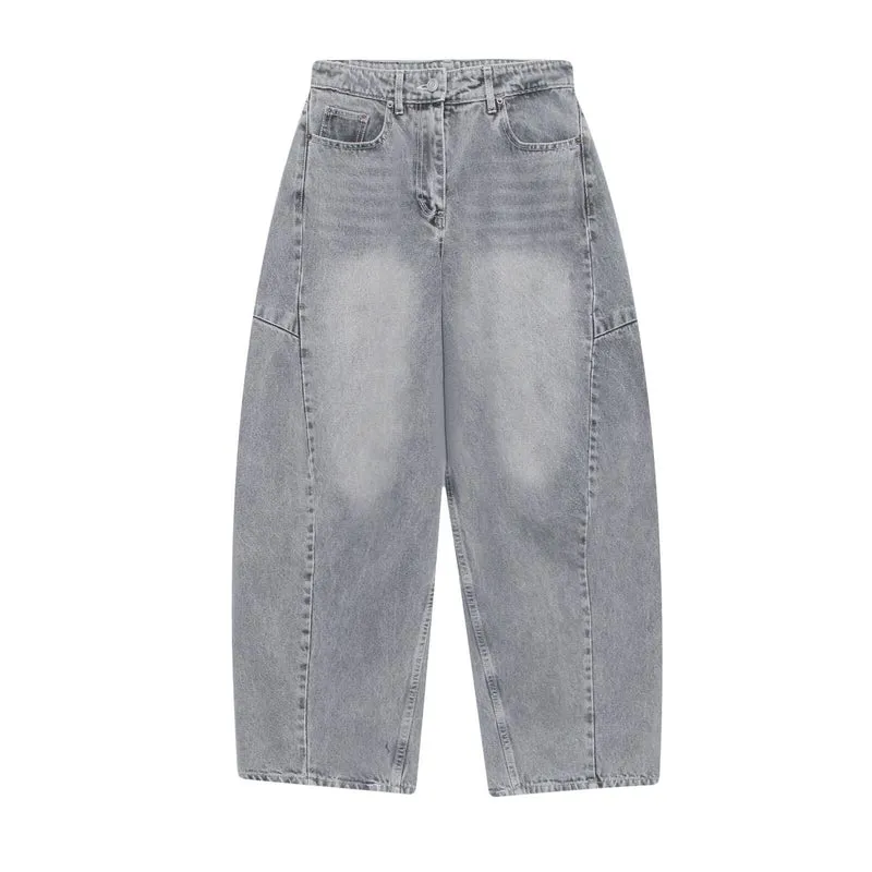 Damen High‑Waist Cropped Ballon-Jeans mit Einsatznähten und Five-Pocket-Design Drune
