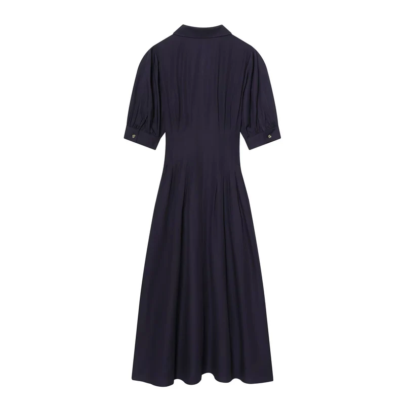 Damen Hemdblusenkleid mit taillierter Passform, Puffärmeln und durchgehender Knopfleiste Drune