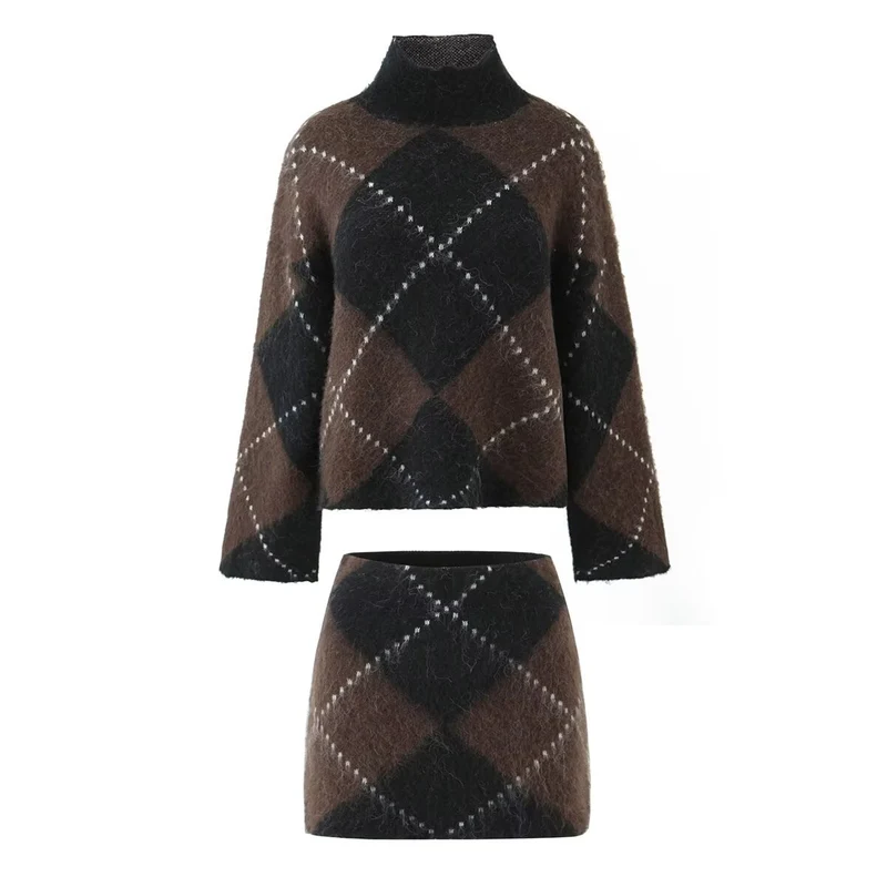 Damen Grobgestrickter Rollkragenpullover mit Argyle‑Muster Drune