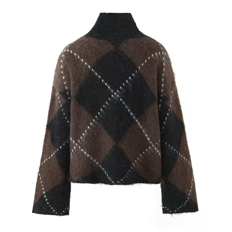Damen Grobgestrickter Rollkragenpullover mit Argyle‑Muster Drune