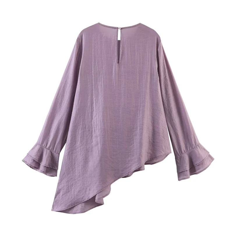 Damen Gestufte Rüschenbluse mit Glockenärmeln und asymmetrischem Saum Drune