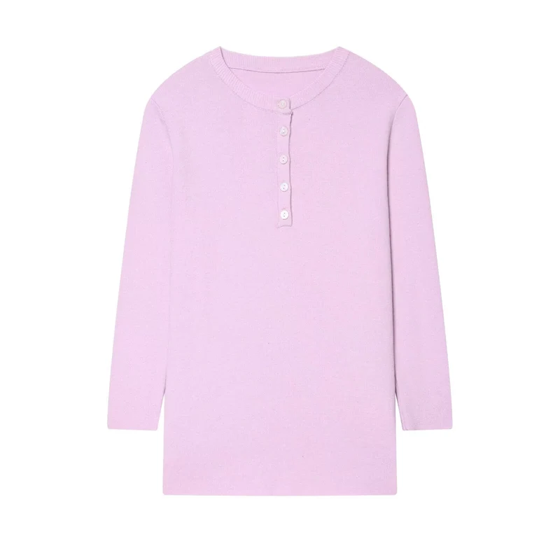 Damen Gestreiftes Rippstrick-Henleyshirt mit Knopfleiste und schmaler Passform Drune