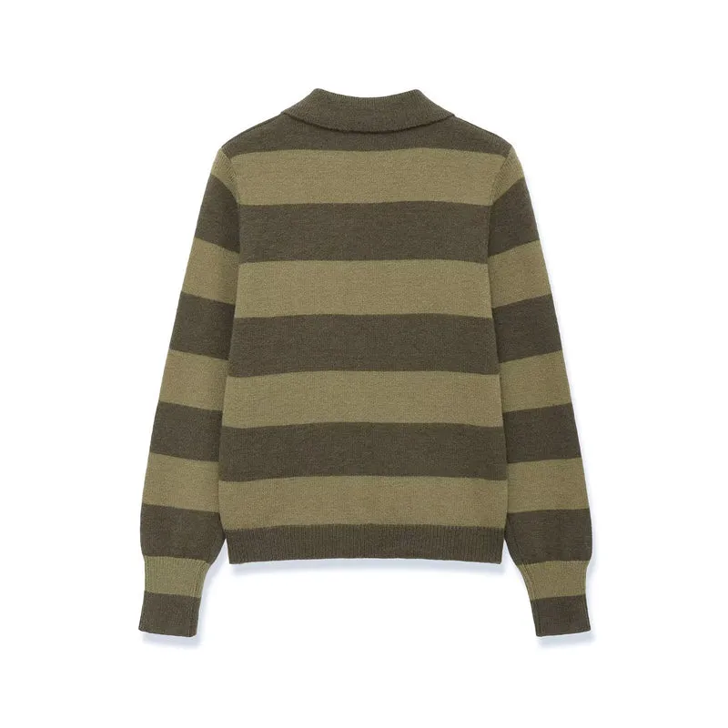Damen Gestreifte Strickcardigan mit Hemdkragen und Knopfleiste Drune