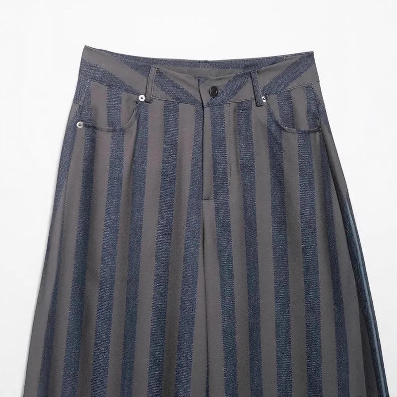 Damen Gestreifte Culotte-Hose mit hoher Taille und weitem Bein Drune