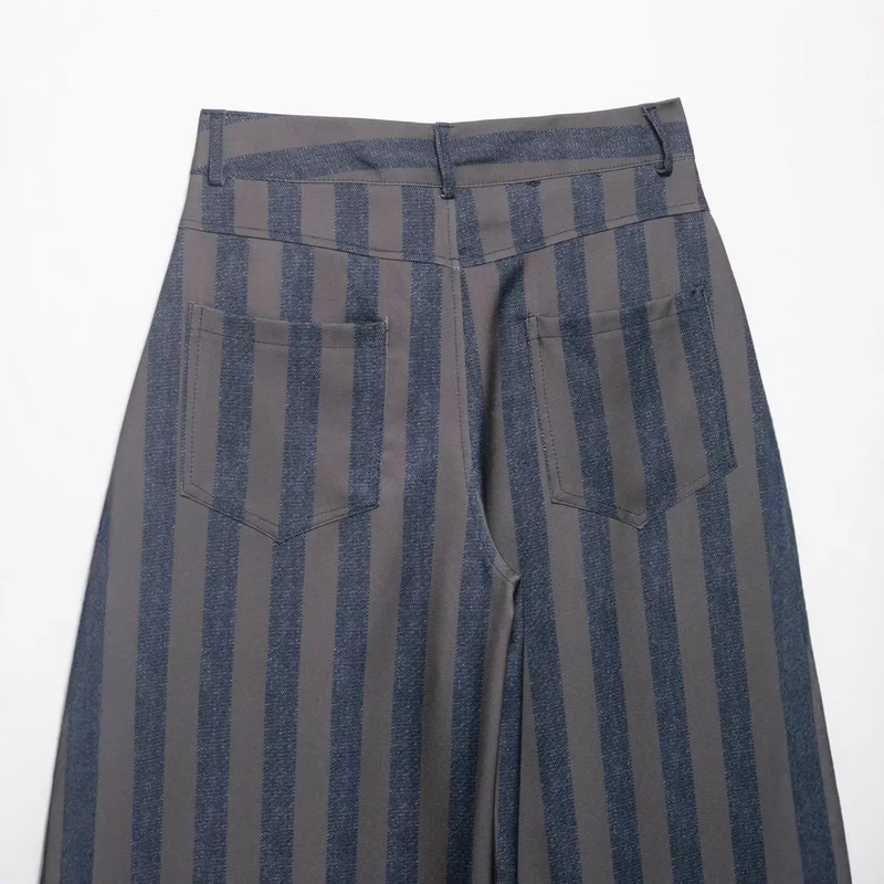 Damen Gestreifte Culotte-Hose mit hoher Taille und weitem Bein Drune