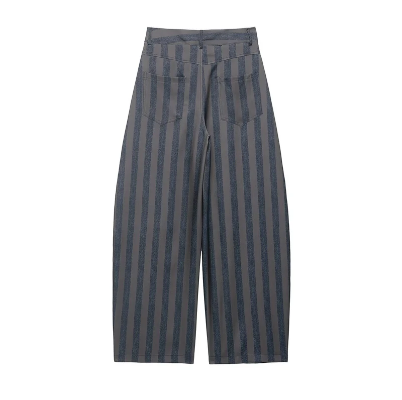 Damen Gestreifte Culotte-Hose mit hoher Taille und weitem Bein Drune