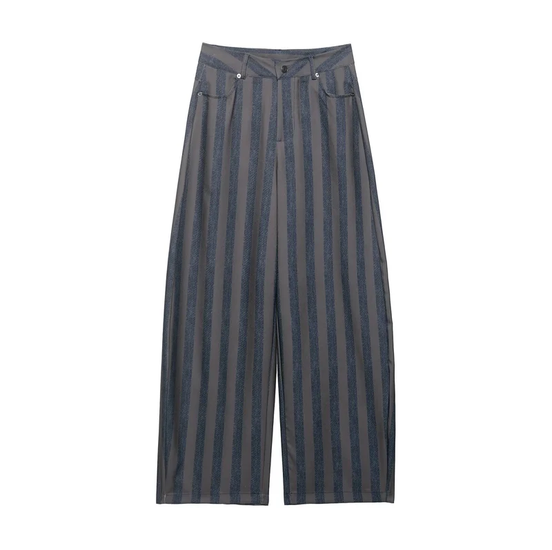 Damen Gestreifte Culotte-Hose mit hoher Taille und weitem Bein Drune